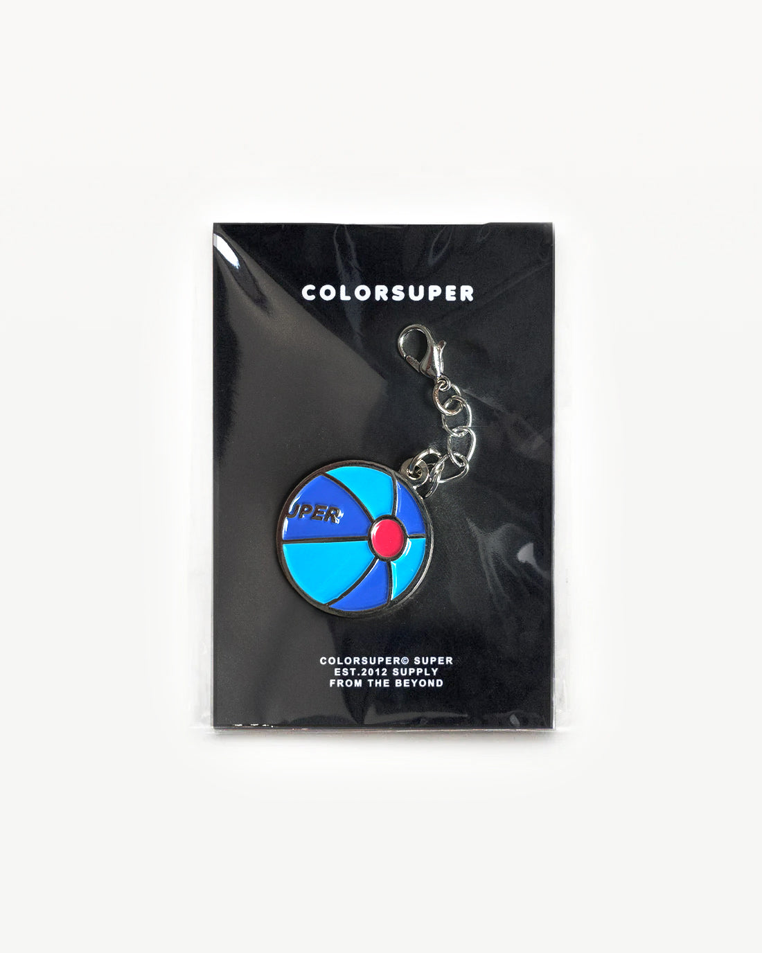 Chrome blue beachball bikini charm with lobster clasp. - Alternate view