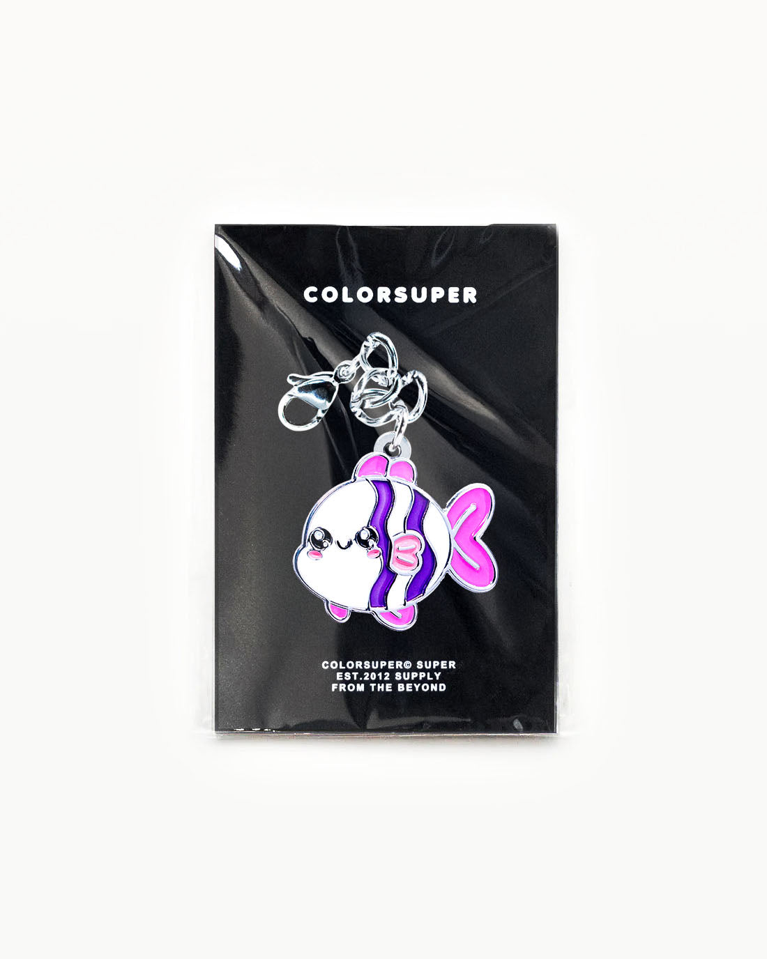 Bikini Charm - Lil Fishy Charm featuring a kawaii fish design on a black background packaging. - Alternate view