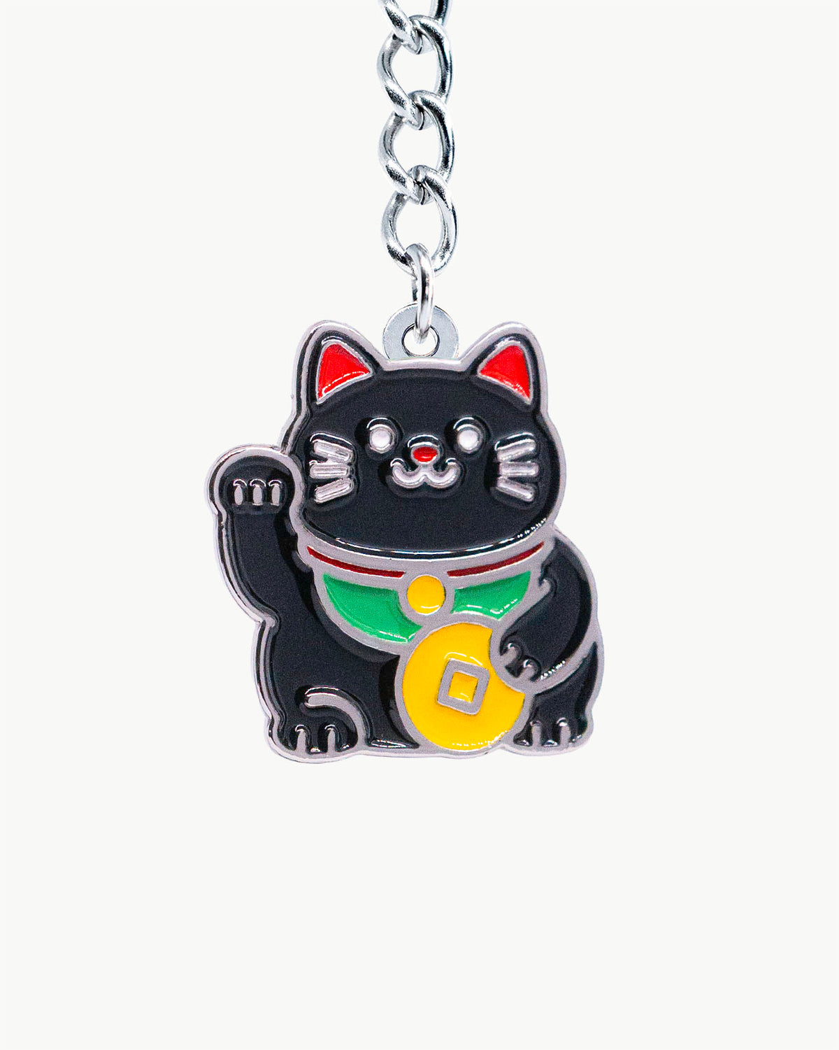 Bikini Charm - Lucky Black Charm featuring an enamel Maneki-neko cat with a lucky golden coin.