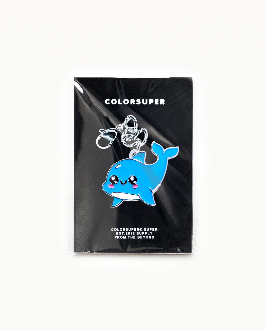 Bikini Charm - Dolphin Charm enamel accessory featuring a cheerful blue dolphin with a kawaii face. - Alternate view