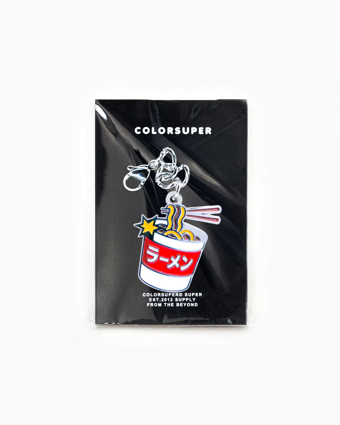 Bikini Charm - Noodle Snack Charm featuring a colorful ramen cup and chopsticks on a black background. - Alternate view