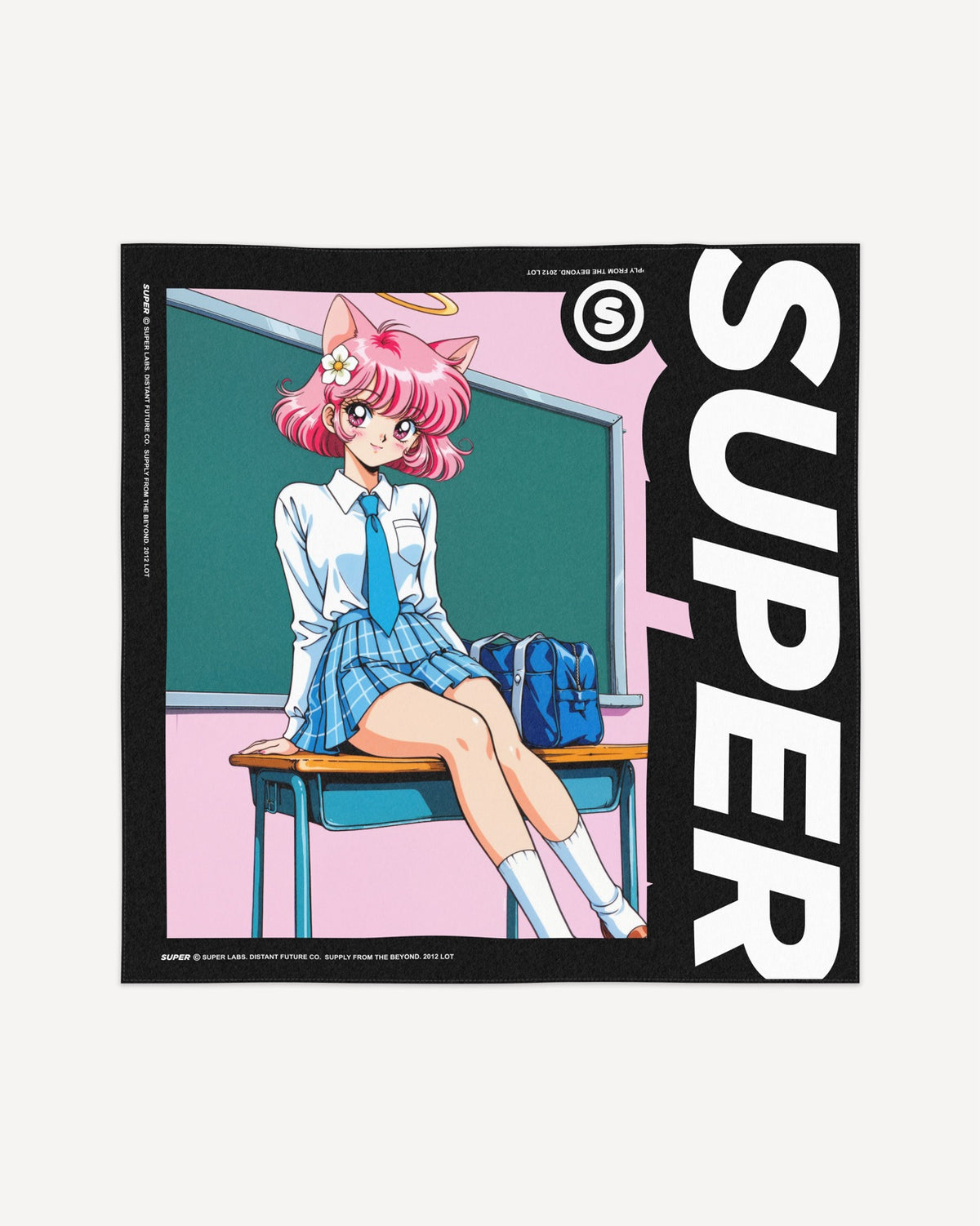 School - (Scarf/Bandana) featuring a retro anime schoolgirl illustration with cat ears and bold typography.