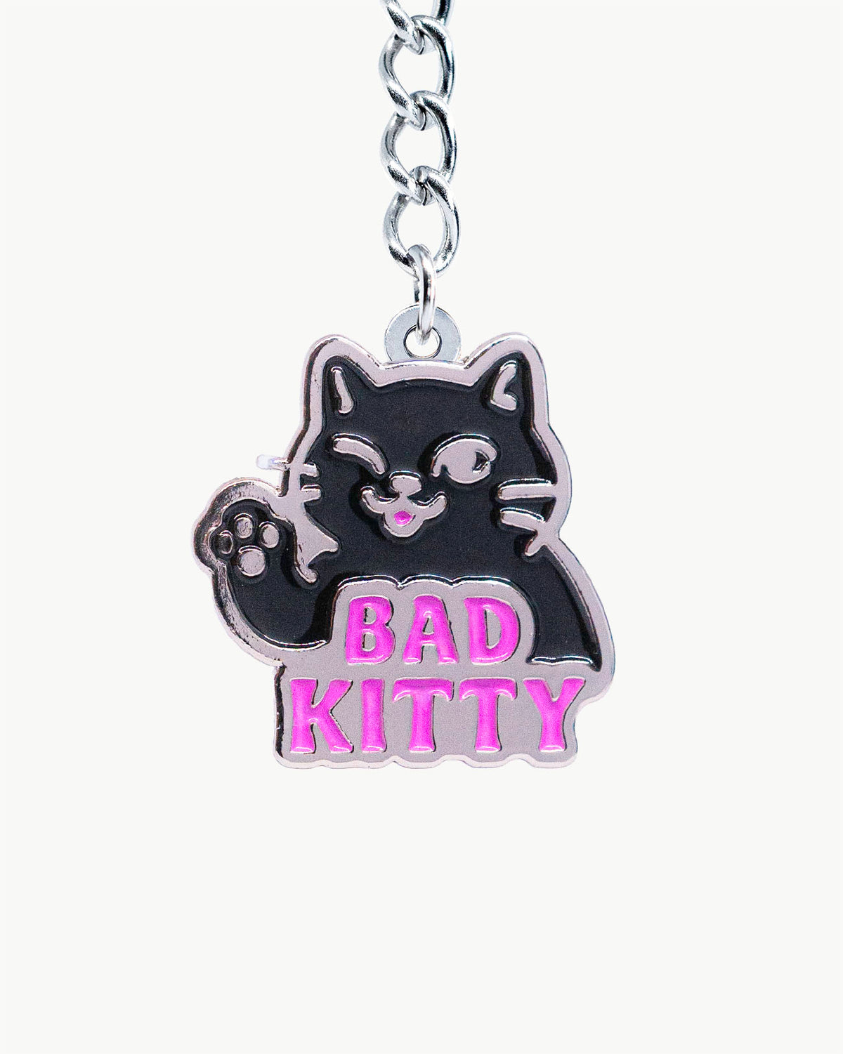 Bikini Charm - Bad Kitty (Black) Charm featuring a playful black cat and bold pink lettering.