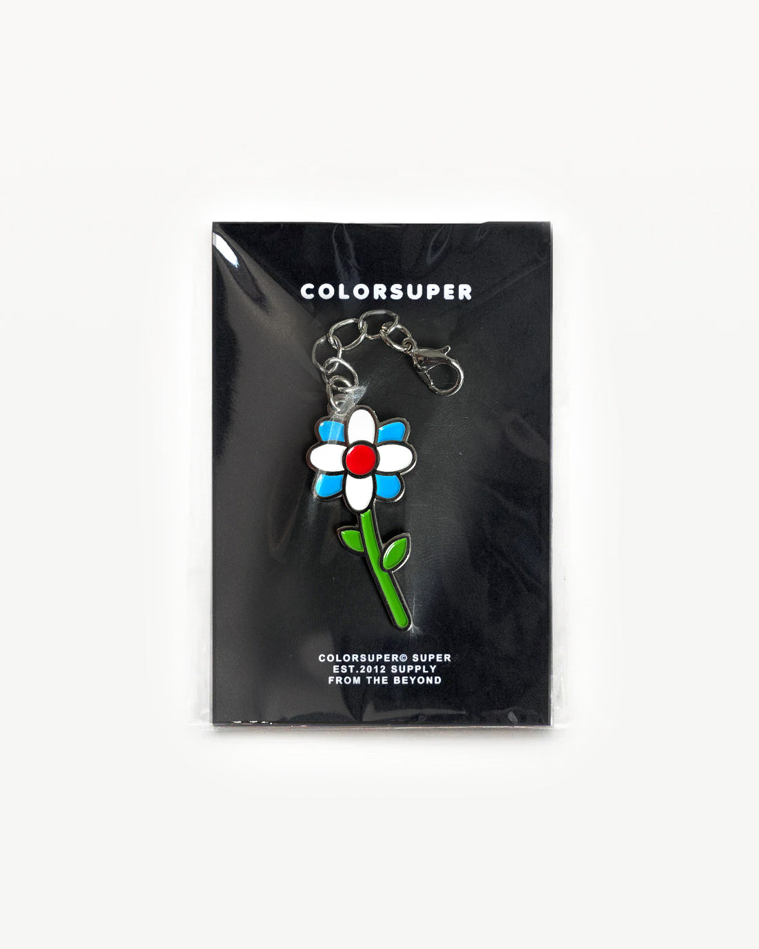 Chrome blue flower bikini charm with lobster clasp. - Alternate view