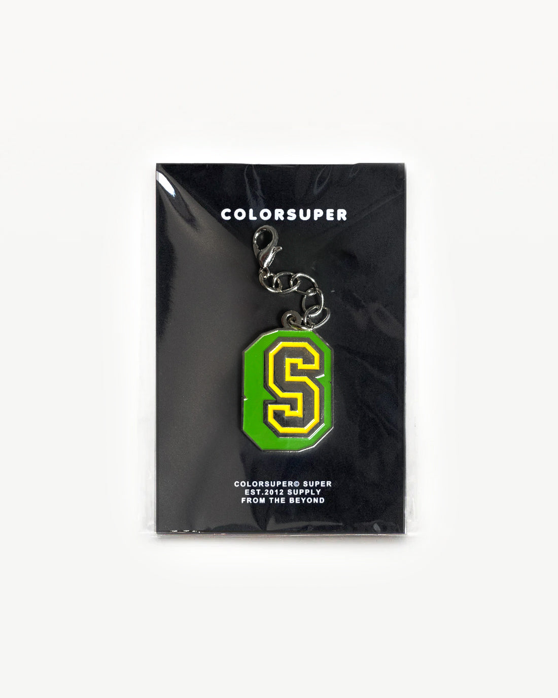Chrome letter S green bikini charm with lobster clasp. - Alternate view