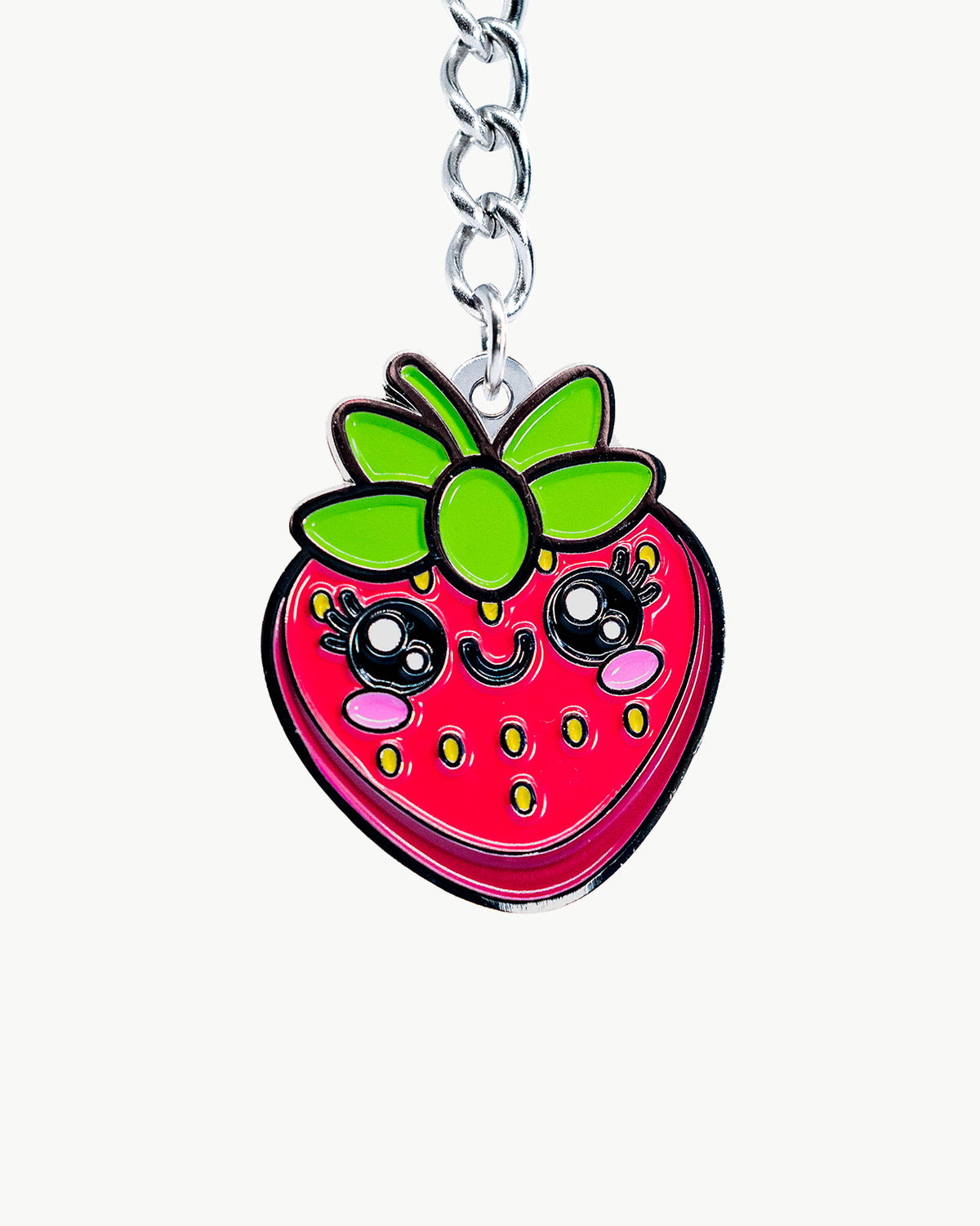 Cute Juicy Fruit Strawberry charm with a smiling face and shiny details, perfect for adding personality to accessories.