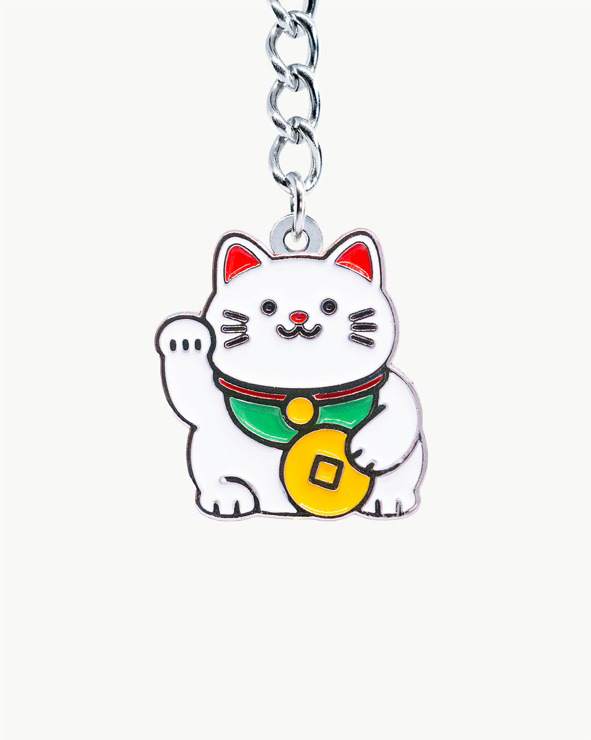 Bikini Charm - Lucky White Charm featuring a cute Maneki-neko cat with a golden coin, perfect for adding good vibes.