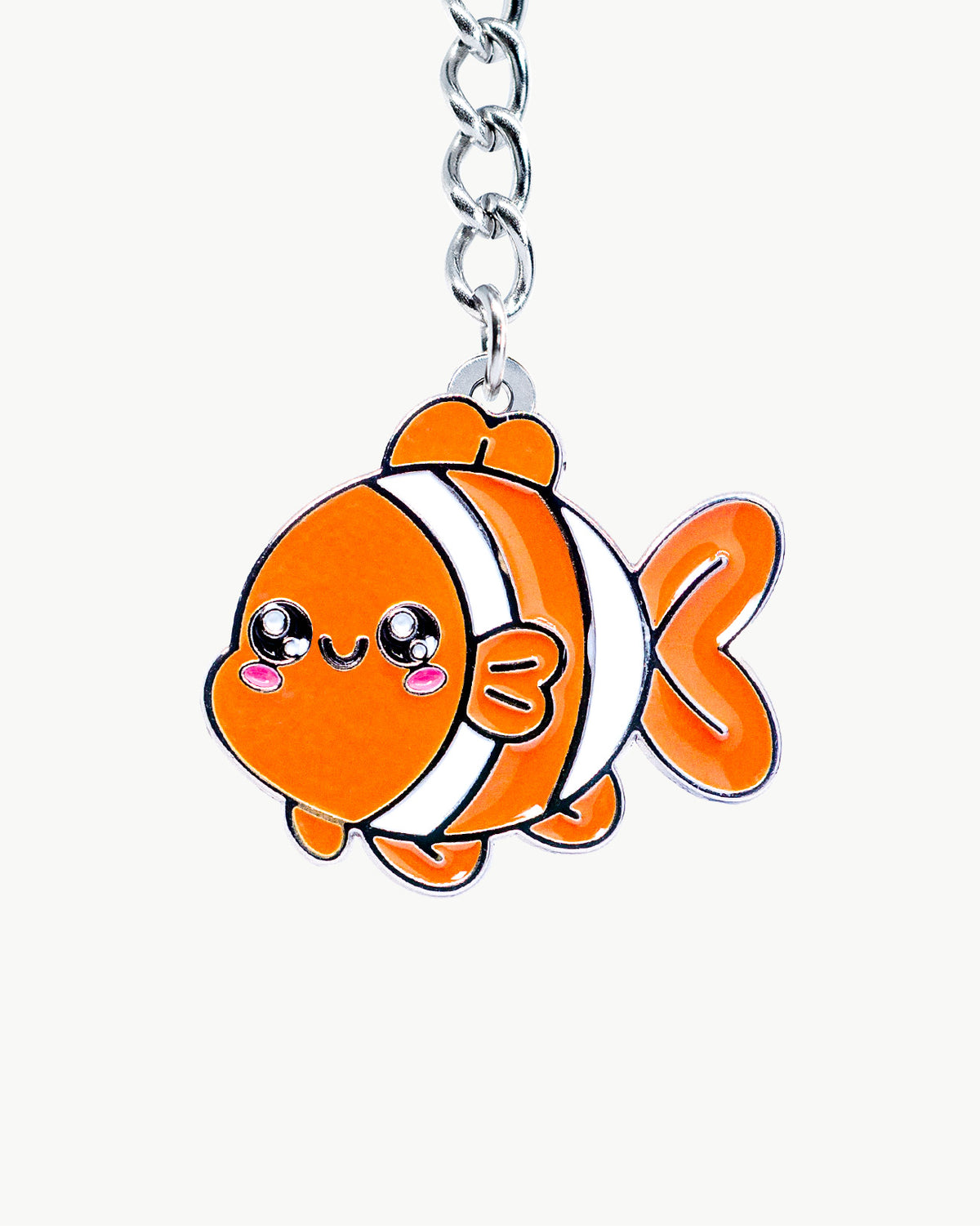 Bikini Charm - Clown Fish Charm featuring a cute enamel orange clownfish with a kawaii face on a chain.