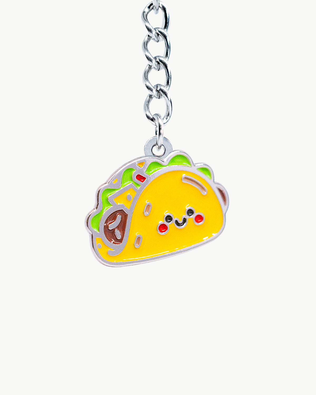 Bikini Charm - Taco Charm, cute enamel taco charm with smiling face and colorful toppings on silver chain.